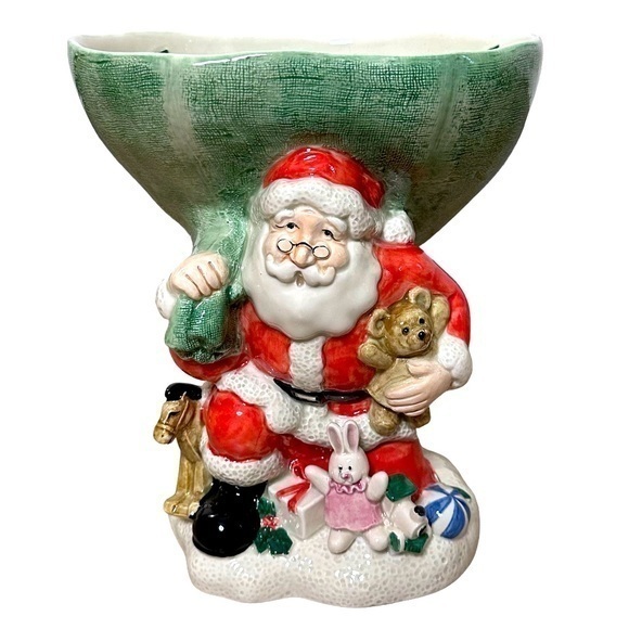 Fitz and Floyd Other - Vtg Fitz And Floyd 9.5" Ceramic Santa With Sack & Toys Footed Compote Bowl
